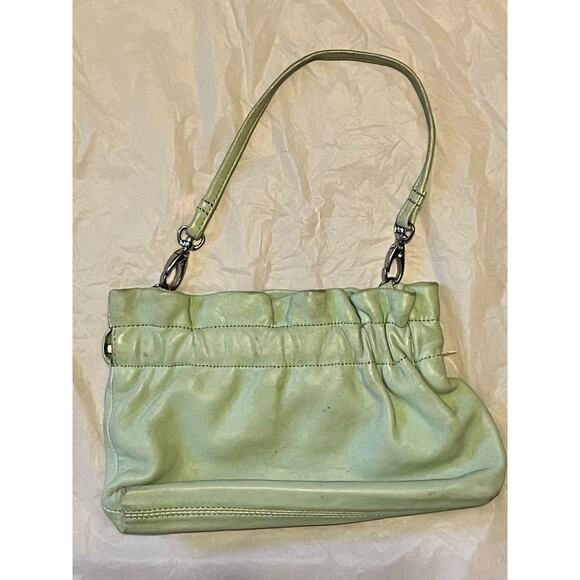 LULU GUINNESS Leather Clutch Bag Flex Frame Closure Light Green Color - Picture 3 of 13